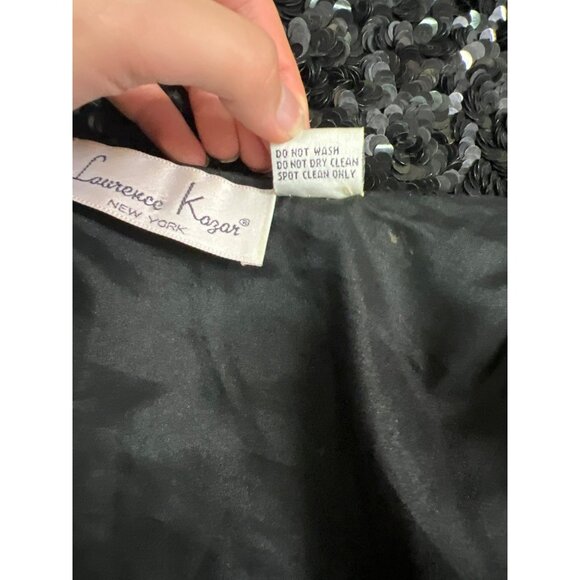 Vintage Laurence Kazar Black Sequined Long-Sleeve Jacket Blazer Evening Coat For - Picture 13 of 13
